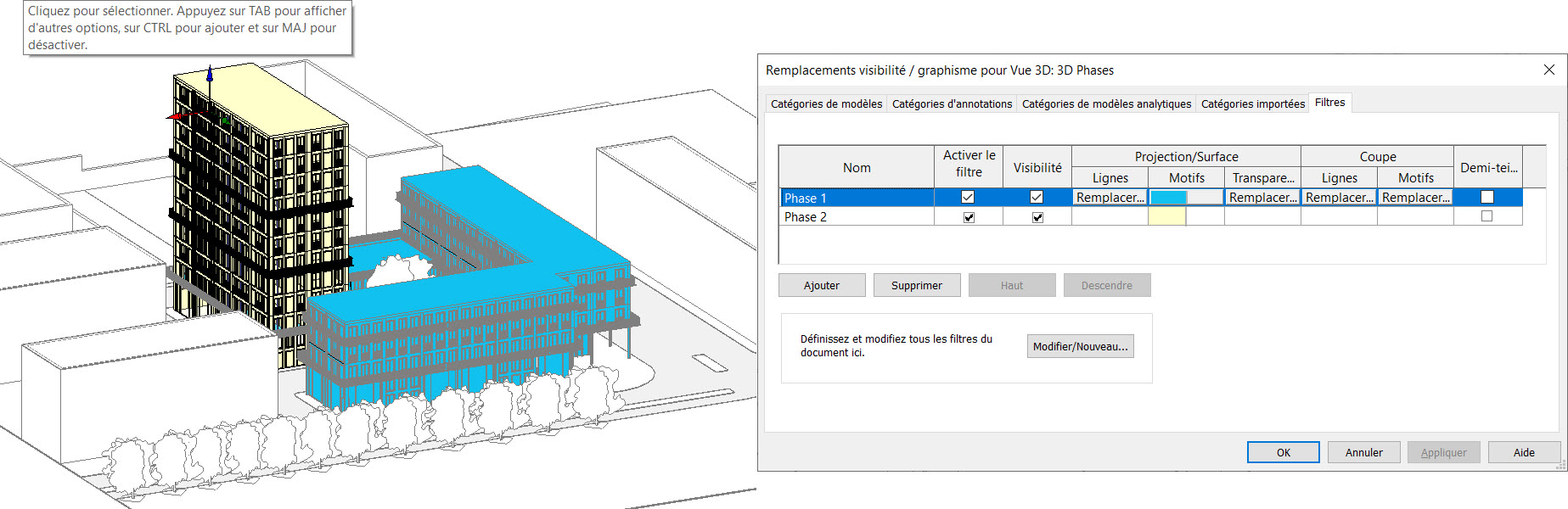 Filtres phases Revit